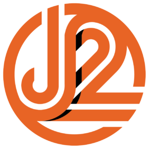 Orange and white stylized letter J logo